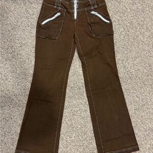 Guess Brown Flared Pants with Blue Stitching